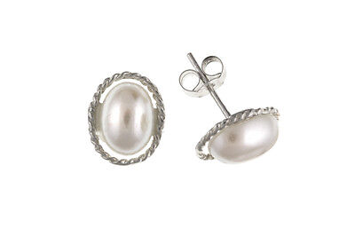 Pearl Oval Silver Earrings Stud Studs 925 Hallmark