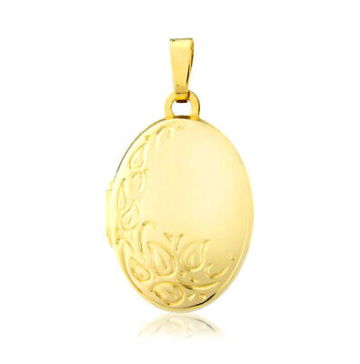 Oval Shaped Engraved Locket 9ct Yellow Gold Hallmarked British Made 18 x 14mm.