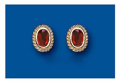 9ct Gold Garnet Earrings Oval Solitaire Stud Yellow Gold January Birthstone