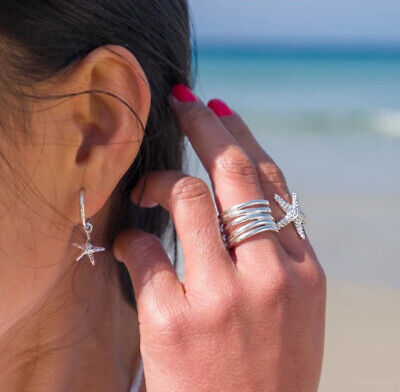 Ocean Starfish Hoop Earrings Solid Sterling Silver 925 Hallmarked Hoops