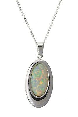 Sterling Silver Opal Pendant 18" Chain 925 Hallmark British Made