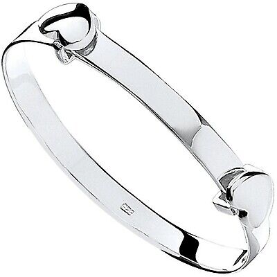 Silver Heart Baby Bangle Girls Christening Gift 925 Hallmark British Made Boxed