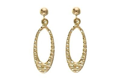Yellow Gold Textured Drop Earrings Drops Dangly Open Design Hallmarked