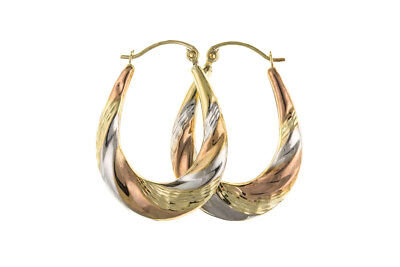 Hoop Earrings Rose Yellow and White Gold Creole Hoops Hallmarked