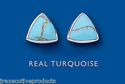 Real Turquoise Silver Earrings Triangle Stud 925 hallmark Studs