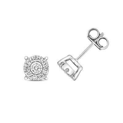 Diamond Stud Earrings 9ct White Gold Illusion Set Premium Diamonds 0.30ct