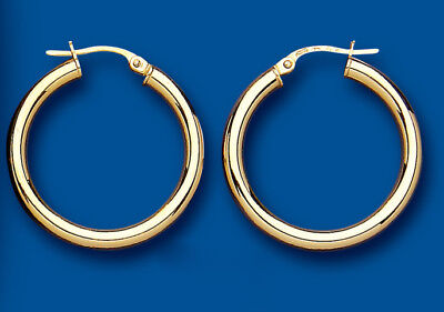 Heavyweight Hoop Earrings Yellow Gold 25mm Hoops Creole Hallmarked