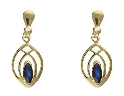 9ct Yellow Gold Sapphire Drop Earrings Marquise Hallmarked September Birthstone