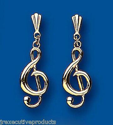 9ct Treble Clef Drop Earrings Yellow Gold Musical Drops Musician Music Hallmark