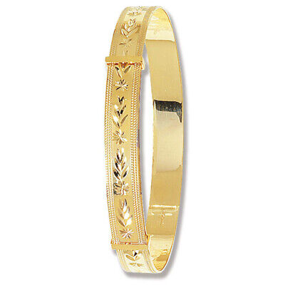 Ladies Yellow Gold Bangle Diamond Cut Expandable British Made Hallmark Bracelet