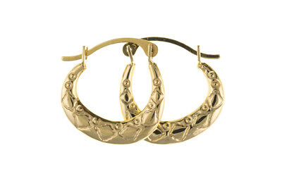 Hoop Earrings Yellow Gold Creole Patterned 13mm Hallmarked