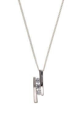 Sterling Silver Three Stone Trilogy Pendant and 18" Chain 925 hallmark