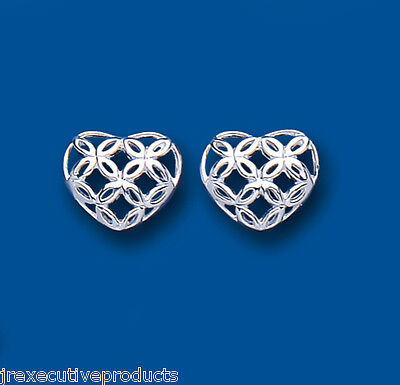 Silver Heart Filigree Earrings Stud Studs 925 Hallmark