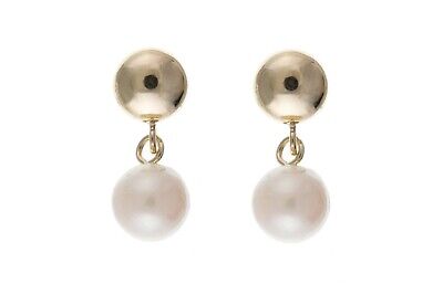 9ct Yellow Gold Pearl Drop Earrings Freshwater Cultured Hallmark Wedding Bridal