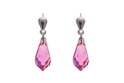Pink Crystal Earrings Sterling Silver Drops