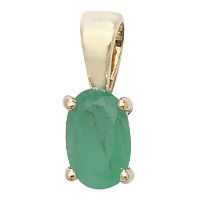 Emerald Pendant and Earrings Set Oval Solitaire 9ct Yellow Gold Hallmarked