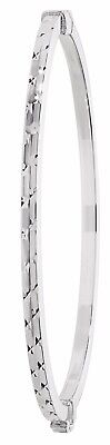 Sterling Silver Oval Hinged Bangle Diamond Cut British Made Hallmarked
