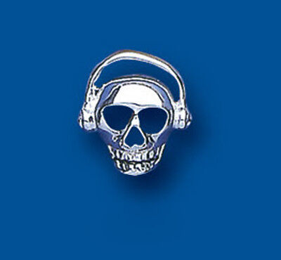 Mens Silver Skull Earring Gent's Stud Headphones Earring