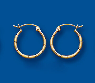 Hoop Earrings Yellow Gold Creole Diamond Cut 15mm Hallmarked