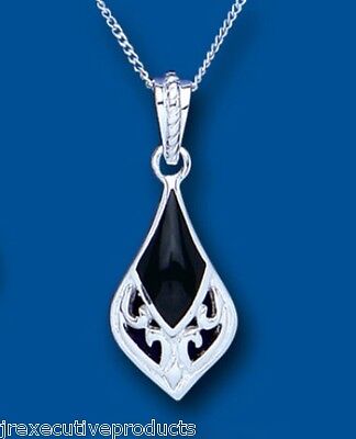Real Onyx Silver Pendant Necklace Natural Stone 18" Chain 925 hallmark