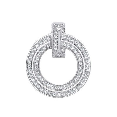 Diamond Double Circle Pendant Necklace 18ct White Gold 18" /45cm 0.71ctw Diamond