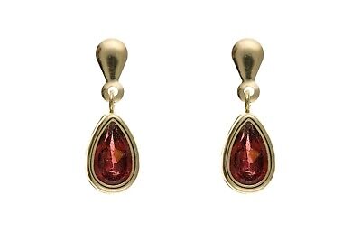 9ct Yellow Gold Garnet Drop Earrings Teardrop Hallmarked January Birthstone