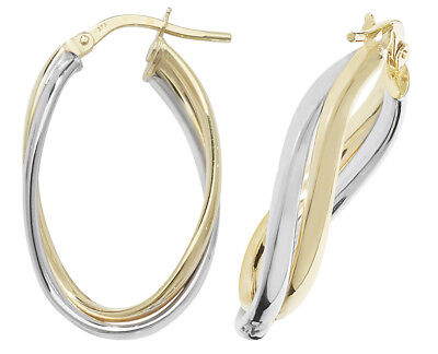 Gold Hoop Creole Earrings Hallmark Yellow & White Gold Twist Hoop Earrings 27mm