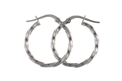 White Gold Hoop Earrings Creole Twist Hoops 19mm Hallmarked