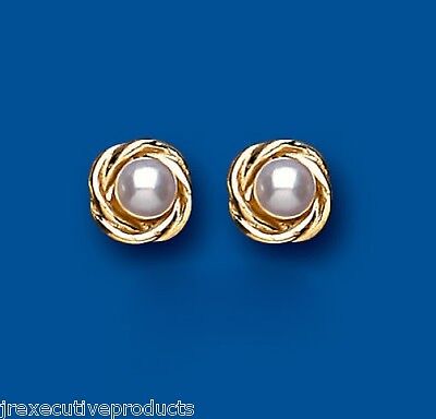 9ct Gold Pearl Knot Stud Earrings Freshwater Studs Wedding Bridal Jewellery