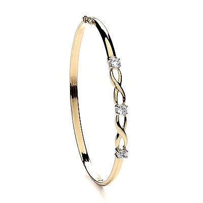 9ct Yellow Gold Ladies Bangle Three Stone Fully Hallmarked