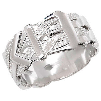 Gents Solid Sterling Silver Buckle Band Ring Fully Hallmarked