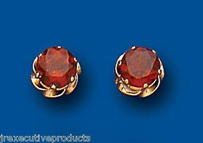 9ct Gold Garnet Round Stud Earrings 6mm Yellow Gold January Birthstone Hallmark