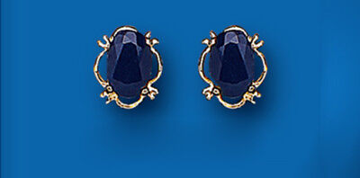 9ct Gold Sapphire Stud Earrings Oval Solitaire Yellow Gold September Birthstone