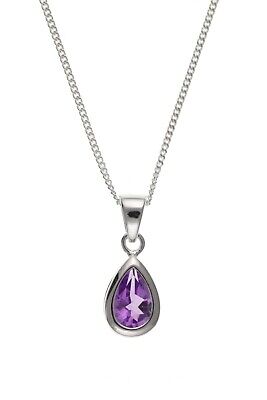 Amethyst Pendant Solitaire Solid Sterling Silver Smooth Rub Over Setting 18"