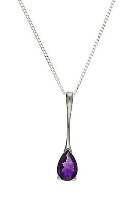 Amethyst Pendant Solid Sterling Silver Pear Solitaire Necklace British made