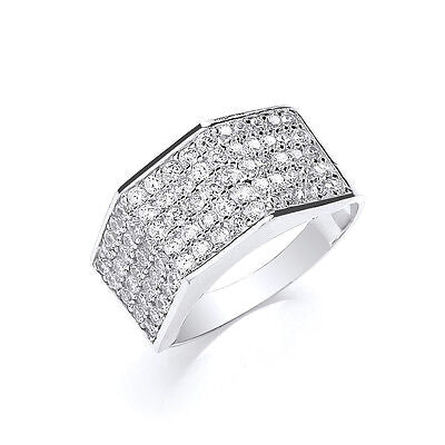 9ct White Gold Gents Five Row Ring Fully Hallmarked