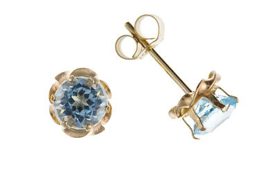 9ct Gold Blue Topaz Stud Earrings 5mm Solitaire Yellow Gold November Birthstone