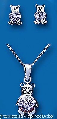 Teddy Bear Pendant and Earrings Set Solid Sterling Silver Children's Jewellery