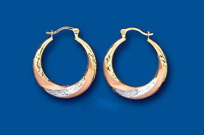 Hoop Earrings Gold Creole Three Colour Rose White Yellow Multi Tone Gold 20mm
