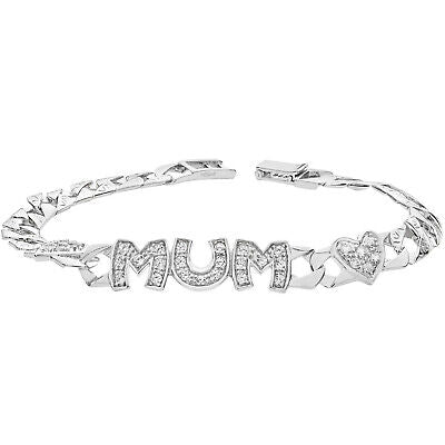 Heart and MUM Bracelet Solid Sterling Silver Curb Link Gemstone hallmarked