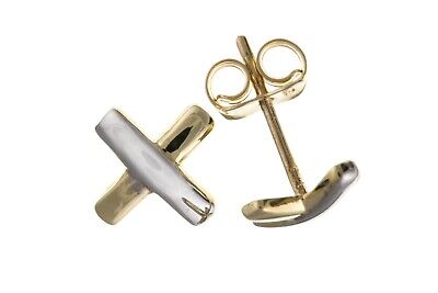 Kiss Crossover Stud Earrings 9ct Yellow and White Gold Studs British Made