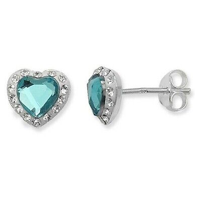 Blue Topaz Heart Earrings Sterling Silver Rhodium British Made Hallmark 925