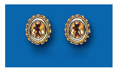9ct Gold Citrine Oval Stud Earrings November Birthstone Hallmarked British Made