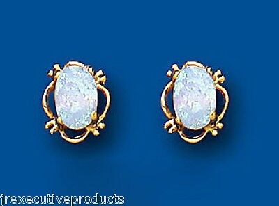 9ct Gold Opal Solitaire Earrings Yellow Gold Oval Studs October Birthstone