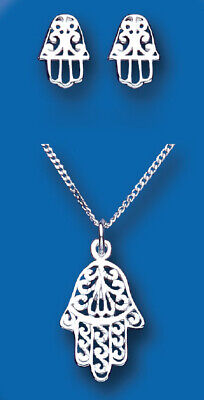 Silver Hamsa Pendant & Chain Solid Sterling Silver 925 Hallmark 16 - 18"