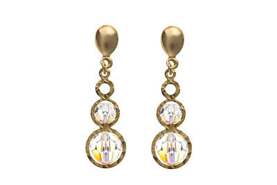 9ct Yellow Gold Crystal Twist Drop Earrings Hallmarked Drops