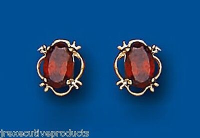 9ct Gold Garnet Oval Earrings Solitaire Stud Yellow Gold January Birthstone