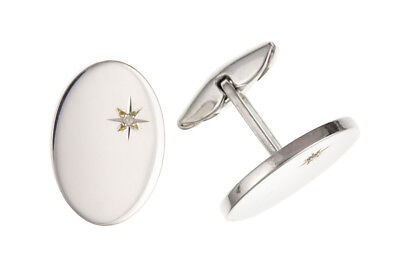 Diamond Cufflinks Oval Solid Sterling Silver