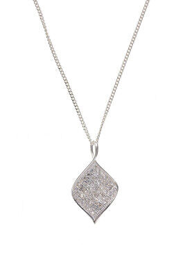 Sterling Silver Leaf Pendant Micro Pave Gemstones 18" Chain 925 Hallmark