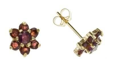 9ct Gold Garnet Earrings Yellow Gold Cluster January Birthstone Hallmark